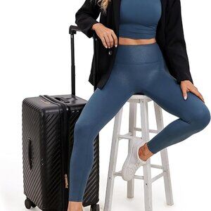 CRZ YOGA Butterluxe Matte Faux Leather Leggings Color Navy 26.5'' Size S EUC